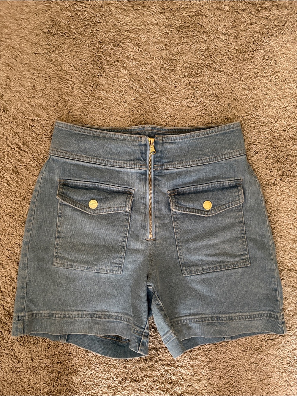 INC International Concepts Light Blue Denim High-Waist Shorts with Back Zipper.